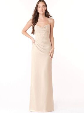 Azazie Cream Spaghetti-Strap Maxi Dress champagne Mai